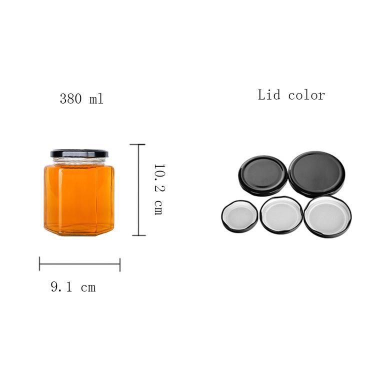 280ml 380ml Hexagon Pickles Jar Honey Jam Food Storage Jar with Silver Color Cap