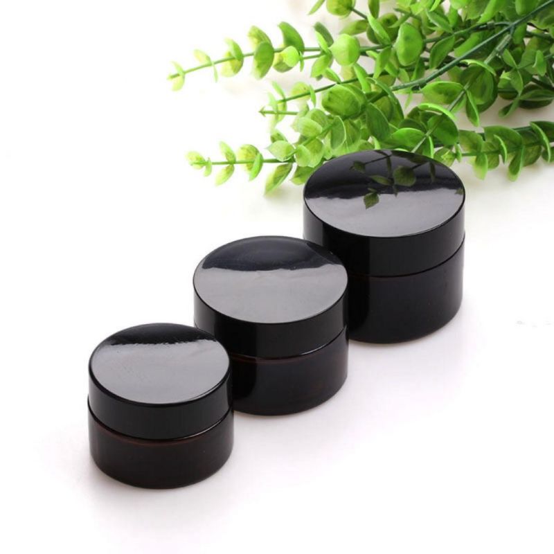 Round Amber 20 30 50g Glass Jar Straight Sided Cream Jars W/ Black Plastic Lid Cap & Inner Liner Empty Cosmetic Containers