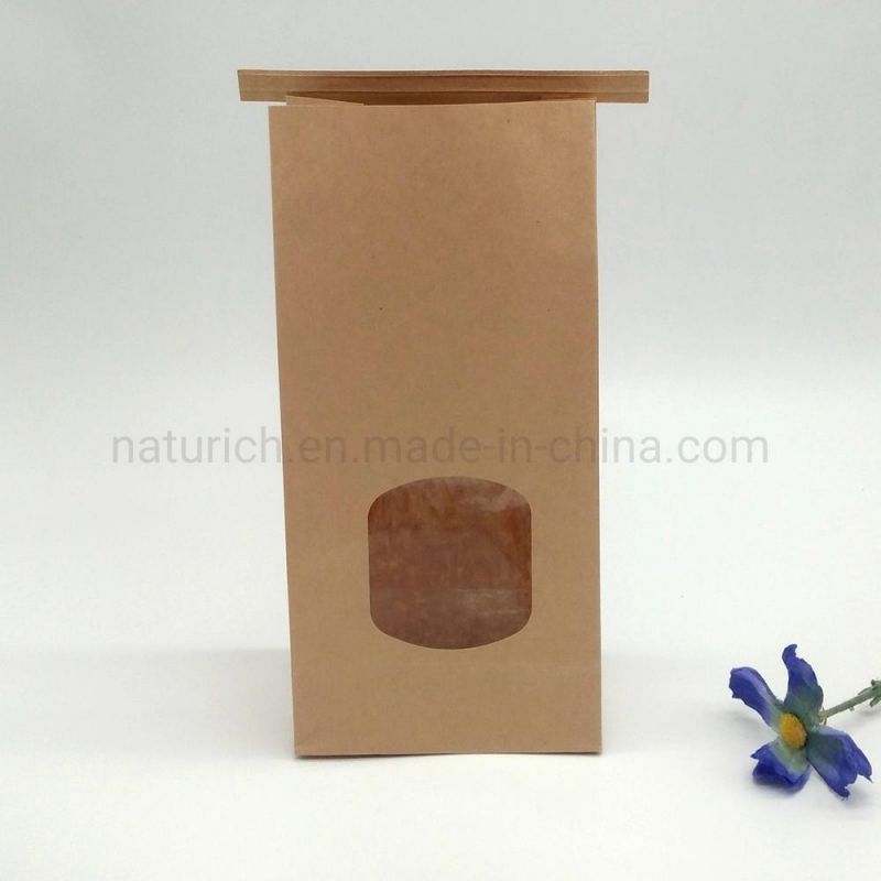 Side Gusset Custom Printed Food Grade Packaging Kraft Paper Popcorn Bags with Tin Tie and Clear Window