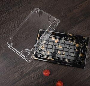 Plastic Food Container Sushi Display Tray with Transparent Lid