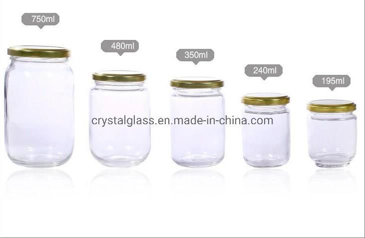 Round Style Glass Honey Jam Jelly Sauce Jar with Metal Lids 195ml 240ml 300ml 500ml 750ml