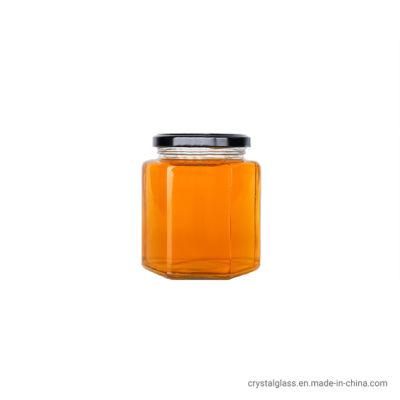 Honey Glass Jar Hexagonal Transparent Glass Honey Bottle 250ml with Tight Lid