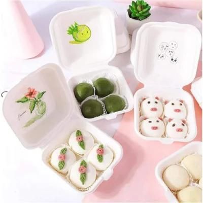 Disposable Paper Boxes Sugarcane Bagasse Pulp Paper Clamshell Box for Cake Sandwich Burger Lunch