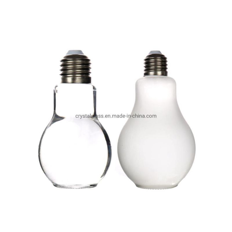 500ml Light Bulb Shape Glass Juice Boba Milk Tea Bottle with Straw