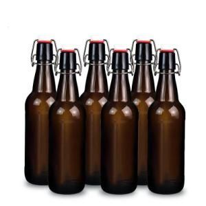 Home Brewing Glass Airtight Rubber Seal Amber 16 Oz Empty Clear 500ml Swing Top Beer Bottle with Easy Wire Swing Cap