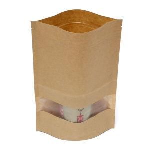 Transparent Window Kraft Paper Bag Stand up Pouch with Resealable Zipper Lock