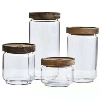 Glass Packing Food Jar with Wooden Lid