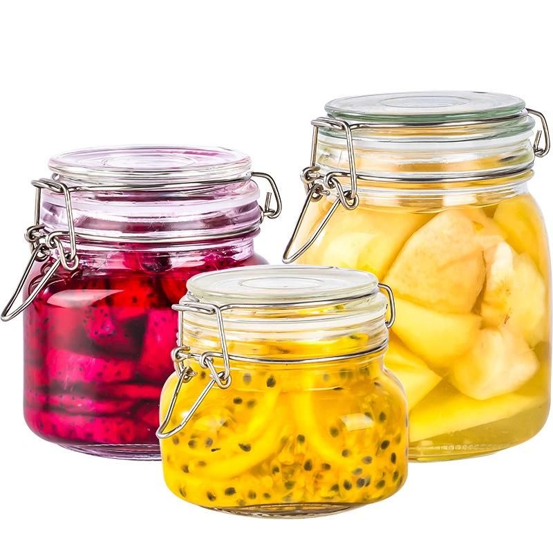 Wholesale Customized High Quality Clear Small Airtight Glass Storage Jar with Clip Top Lid for Food Honey Candy Caviar Jam