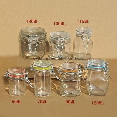 Clear Kitchen Food Storage Airtight Seal Lock Lid Jar/Glass Jar with Metal Clip