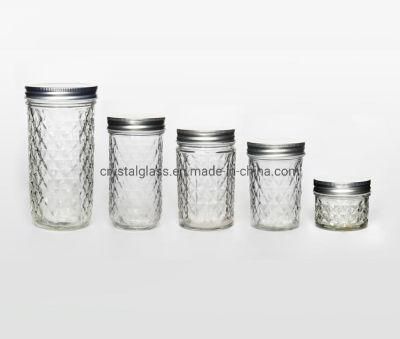 8oz Wholesale Diamond Caviar Honey Jar Clear Glass Jam Pickles Empty Wide Mouth Mason Jar