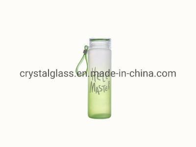 Clear &amp; Frost Printing 450ml 550ml Water Glass Bottle Wide Mouth with Colored Cap