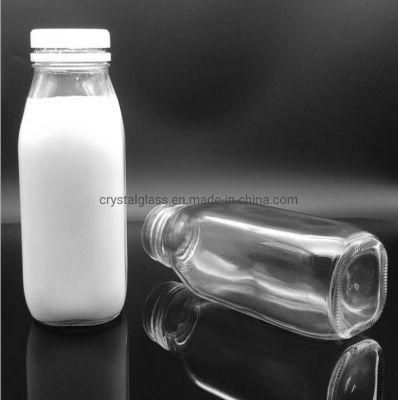 Juice Packing Square Glass Milk Bottle with Plastic Safety Lid 300ml 500ml