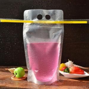 Stand up Reclosable Zipper Clear Drink Pouches Bags with Plastic Straw, 8mil Hand-Held Drinking Bags 15&quot; Bottom Gusset