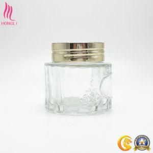 Round Flower Printed Transparent Jar with Golden Lid