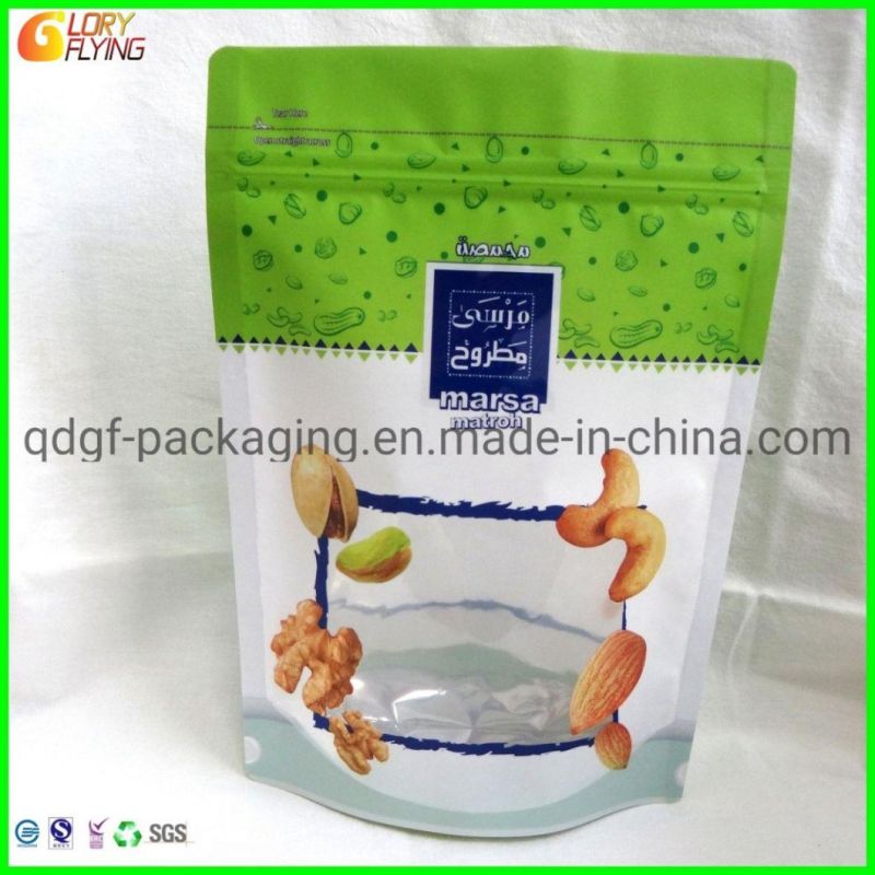 Plastic Bag Stand up Ziplock Food Packaging Bag with Resealable Zipper and Window