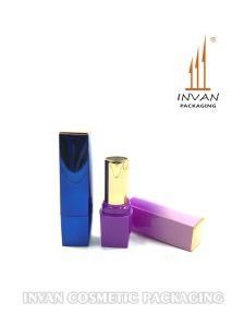 Elegant Golden Top Plate Shiny Blue Lipstick Case for Makeup