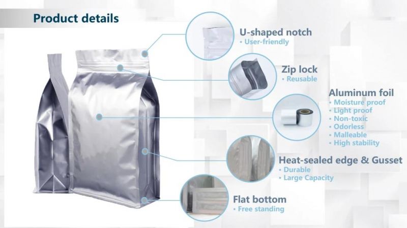 Various Color Customized Size Food Packaging Aluminum Foil Pouch Zip-Lock Stand up Poly Bag with Tear Notch & Side Window
