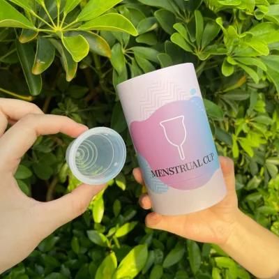 Firstsail Custom Printed Period Menstrual Cup Round Paper Box Packaging Bag Gift Wig Cosmetic Cylinder Tube with PVC Window Lid