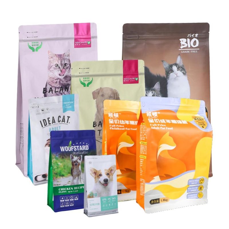 Customized Stand up Flat Square Bottom Plastic Zipper Pet Dog Food Packaging Bag