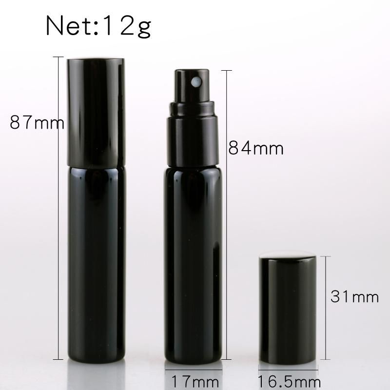 10ml Portable Black UV Glass Refillable Perfume Bottle with Atomizer Empty Parfum Case with Tangent Cove