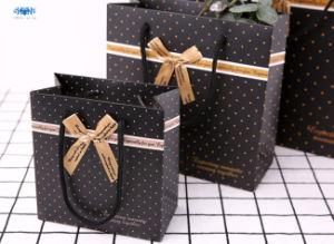 Classic Black Coated Paper Gift Bag with Gold Ribbon