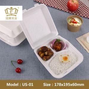 Us-01 Disposable 8&quot; Inch Square Polystyrene Foam Lunch Food Box with 3 Compartments for Restaurant Pack