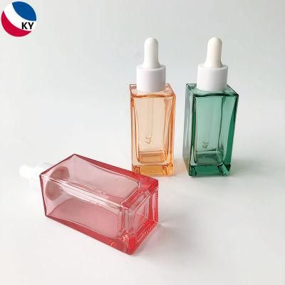 1oz 30ml Square Transparent Green Custom Colorful Glass Dropper Bottle Serum Bottle
