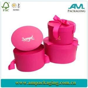 Shiny Pink Round Chocolate Paper Box with Ribbon