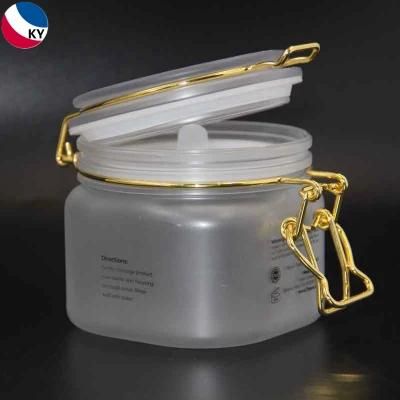 Plastic Body Butter Square Jars Empty Cosmetic Skin Cream Frosted or Clear Plastic Jar 300g