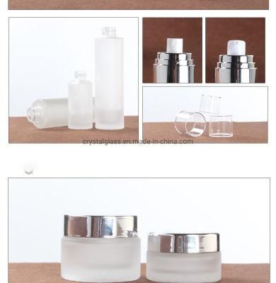 Frosted Glass Cream Jars Cosmetic Packaging 50g with Silver Caps