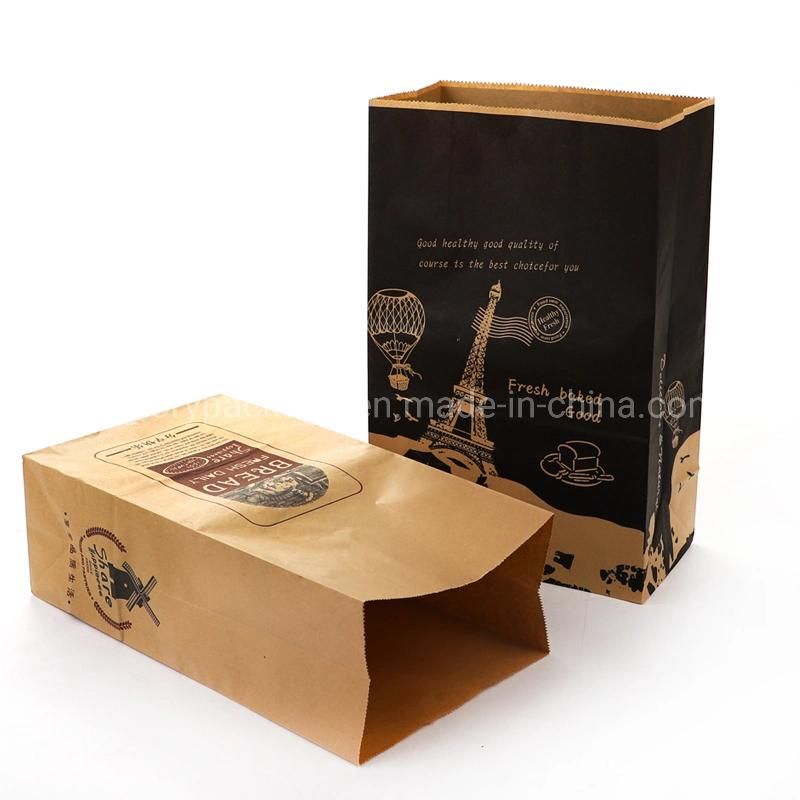 Wholesale Flat Bottom Brown Kraft Paper Bag Bread Hamburger Bag