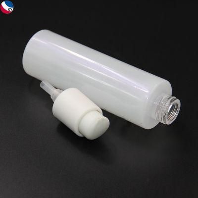 100ml Shiny Transparent White Flat Shoudler Round Glass Bottle with Self-Lock Pump Serum Bottle