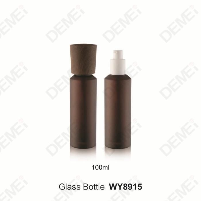 40/100/120/150ml 50g Cosmetic Skin Care Packaging Brown Straight Round Toner Lotion Glass Bottle and Cream Jar with Imitation Wood Grain Cap