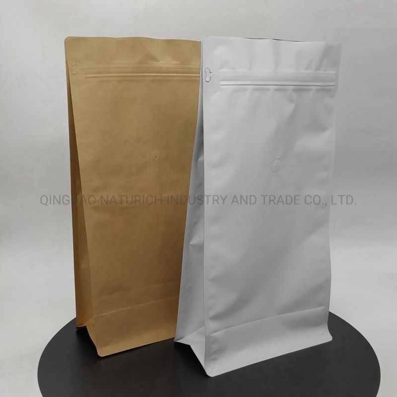 Flat Bottom Kraft Paper Bag with Valve and Zipper