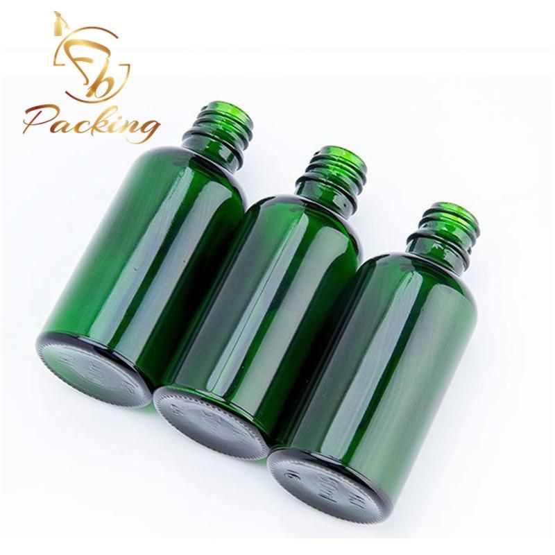 Green Glass Cosmetic Packaging Essential Oil Bottle with Glass Dropper or Plug for Cosmetic Oil