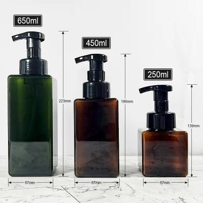 Square Green Amber Clear Bathroom Hand Washing Foam Soap Dispenser Pump Plastic Bottle 250ml 450ml with Foam Pump