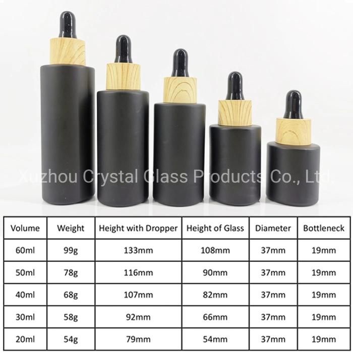 30ml 1oz Serum Black Glass Bottle with Grain Dropper Cap for Cosmetic Packaging