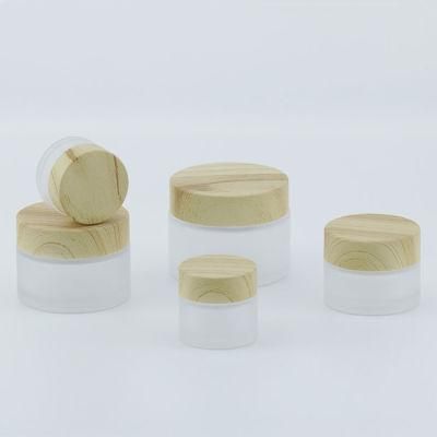 5g/10g/15g/20g/30g/50g Frosted Cream Jar Glass Cosmetic Jars with Wood Cap