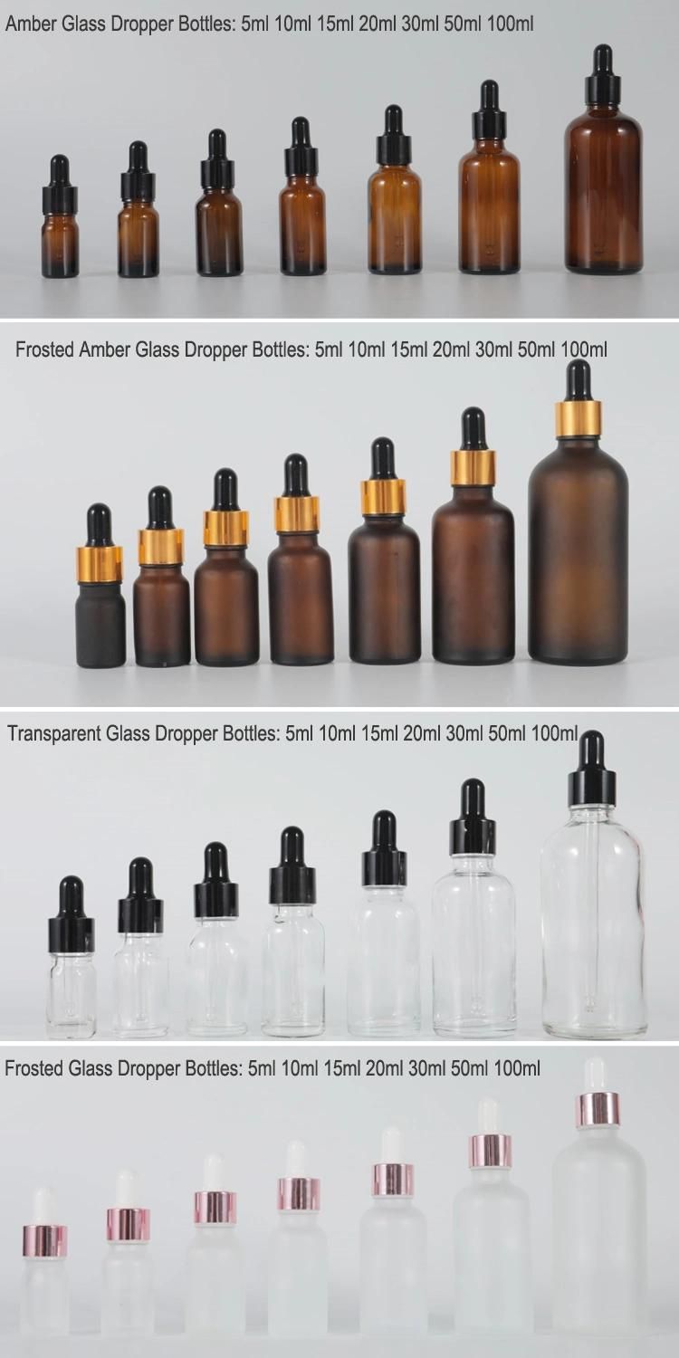 Empty Amber Glass Essential Oil Bottle Cosmetic Glass Container with Lids
