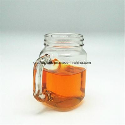 Customized Blue Glass Mason Jar with Handle 500ml 16oz