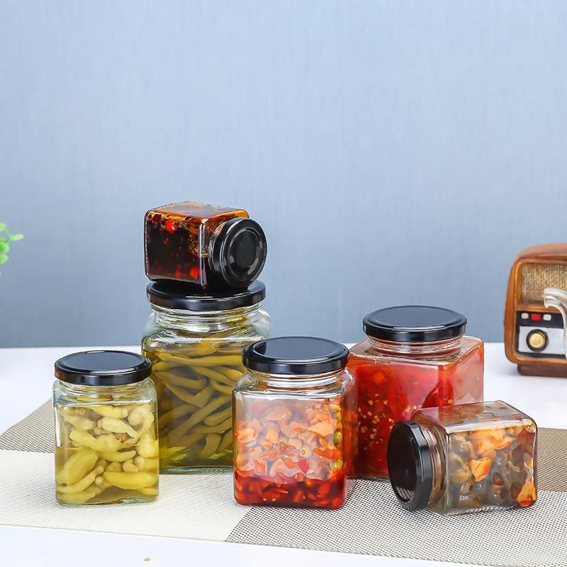 Square 180ml 280ml Empty Jam Food Storage Honey Storage Jar Glass Container
