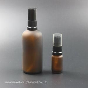 Frosted Amber Glass Oil Bottle with Black Lotion Pump, Dropper Bottle (NBG22F)