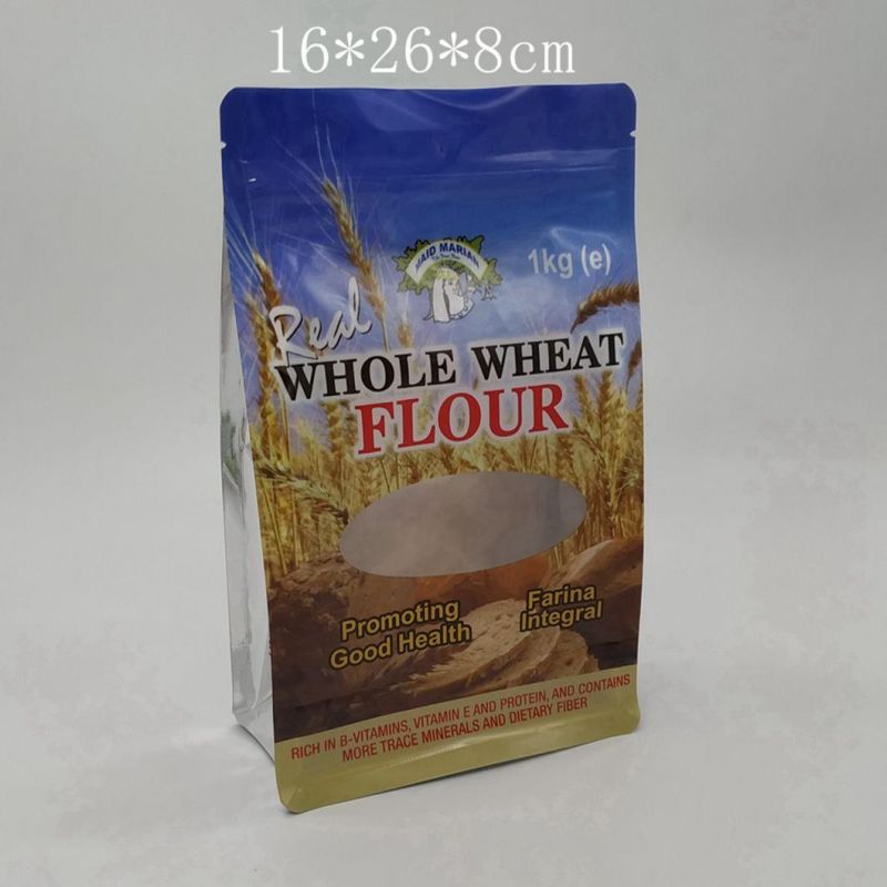 Stand up Kraft Paper Bag with Window Flat Bottom Food Packaging Bag