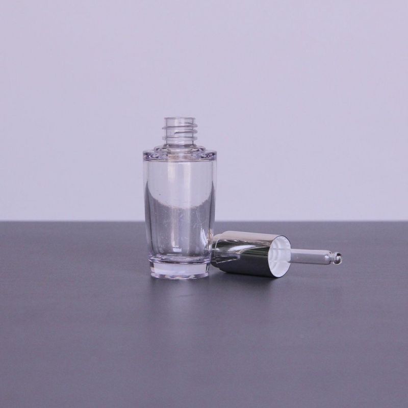 15ml 30ml 50ml Metal Collar Aluminum Part Plastic Dropper Push Dropping Serum Pump Dropper with PETG Bottle