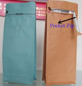 Kraft Paper Box Pouch with Pocket Zip and Tab Zipper for Coffee Packaging