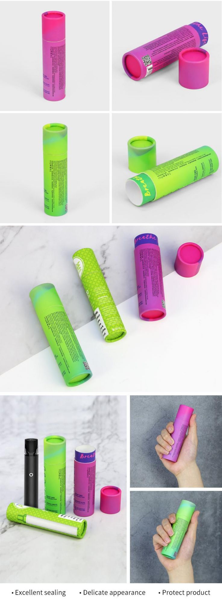 Firstsail Child Resistant Press Button Gift Round Packaging Box Rolling Edge Lip Balm Push up Paper Tube