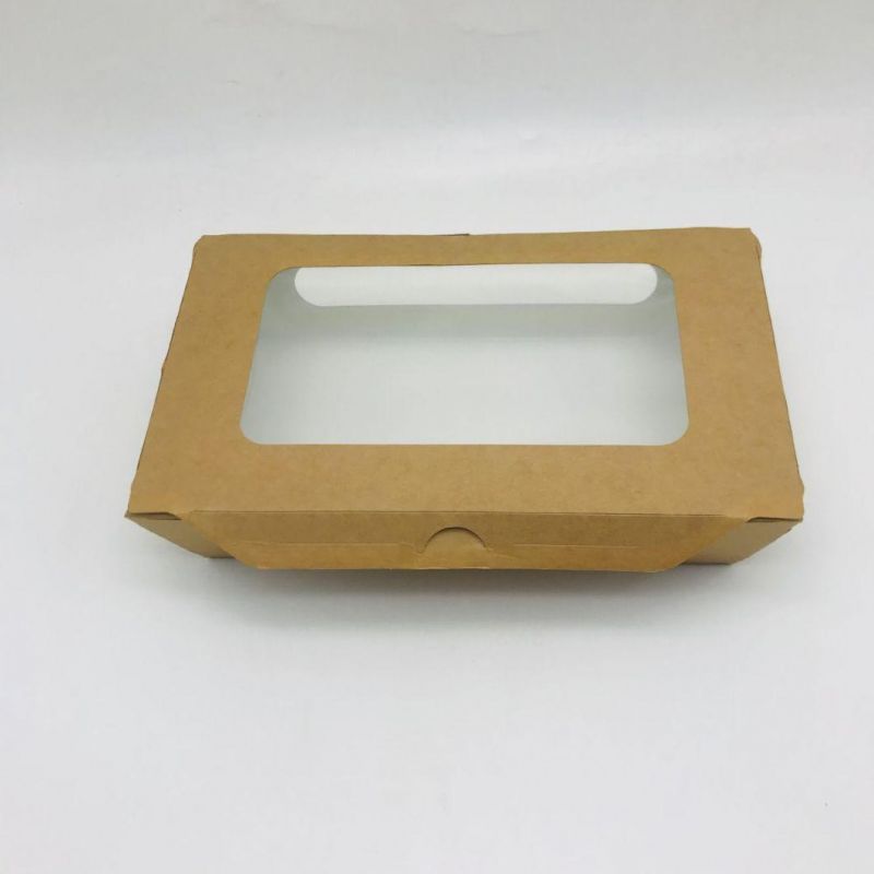 Biodegradable Rectangular Disposable Food Paper Container Salad Kraft Paper Box with Lid