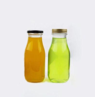 OEM Reusable Glass Milk Bottles with Straws and Metal Screw Lids 200ml 250ml 300ml