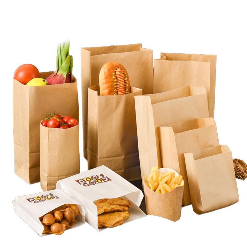 Recycled Lunch Bags Take Away Bag with Logo Printed Brown Kraft Paper Bag