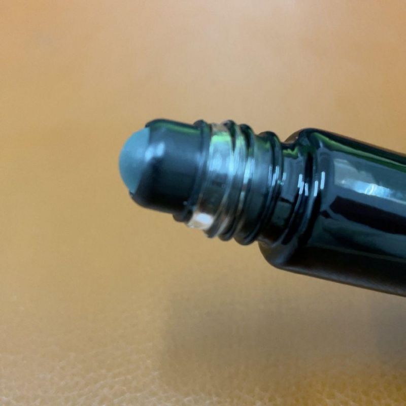 10ml Shiny Black Painted Metal Roller on Glass Bottle with Black Aluminum Cap Glass Deodorant Roll on Bottle